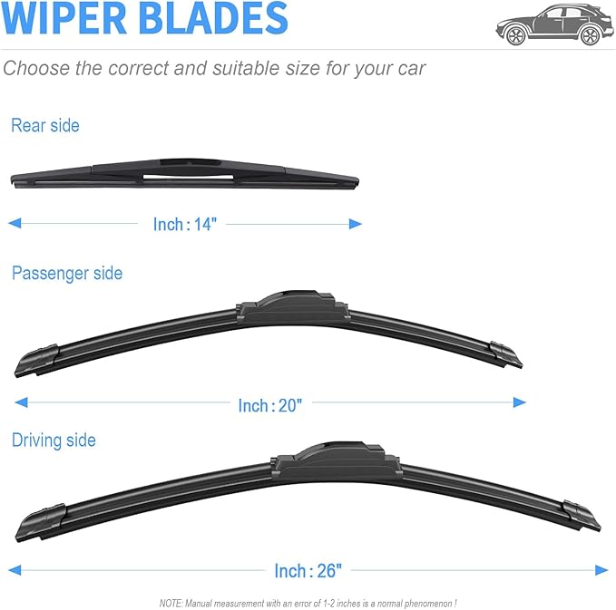 Gavimnal® 26"+20"+14" Silicone Wiper Blades Replacement For Acura MDX 2014-2021,All-Season Front Rear Windshield Wiper Blades(Set of 3)