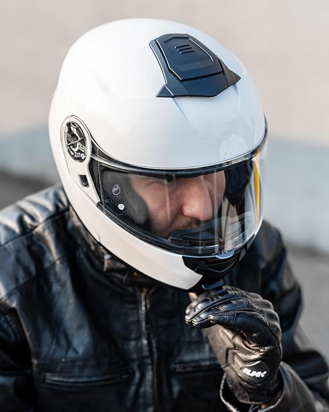 ILM 159BT Bluetooth Modular Motorcycle Helmet 2-3 Riders Intercom Full Face Flip up Casco DOT with Face Mask (White, 2XL)