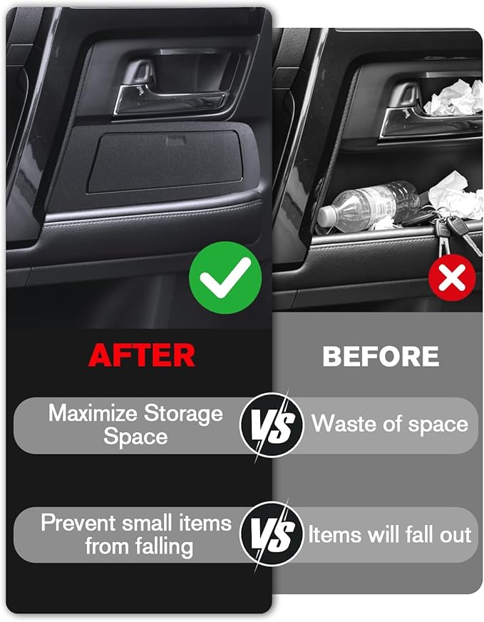 for 2010-2024 Center Console T oyota 4Runner 2PCS Door Built-in Hidden Storage Box Pop-Up Lid Door Side Organizer, Side Door Storage Box Glove Organizer Tray Door Handle Storage ABS Material