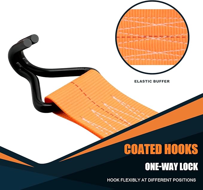 6 Pack 2 inch Ratchet Straps Heavy Duty J Hook 2 in x 15ft with Strong Ratcheting, Cargo Load Tie Down Strap 2200lbs Working Load for Trucks Orange