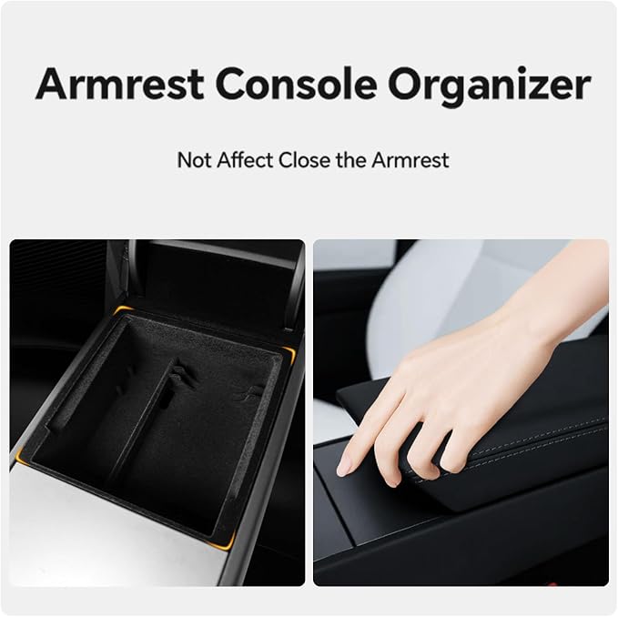 5PCS Center Console Organizer for Tesla Model 3 Highland 2024, 2025 Model Y Juniper Center Console Storage Tray Armrest Hidden Box Orgainzer and Cup Holder for 2025 Model 3 Accessories