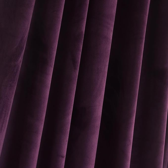Roslynwood Luxury Soft Deep Purple Velvet Curtains 108 inches Long Back Tab Thermal Insulated Blackout Window Drapes for Living Room/Bedroom/Dining Room, W52 x L108, 2 Panels