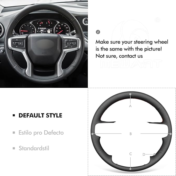 MEWANT DIY Black Genuine Leather Steering Wheel Cover for Chevy Silverado 1500/2500/3500 Suburban Tahoe Blazer