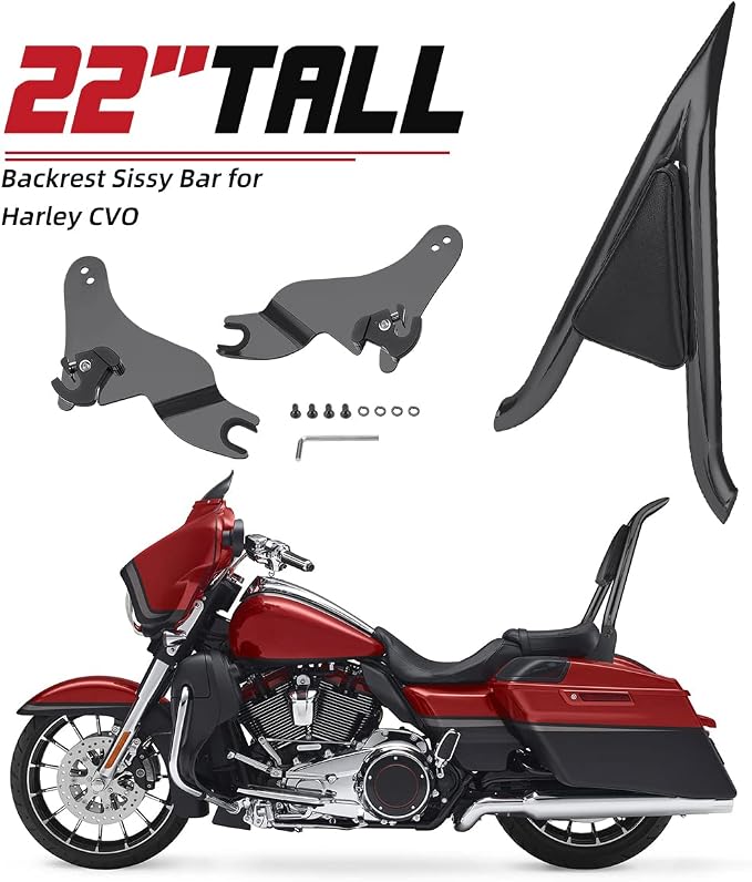 Motorcycle Sissy Bar Backrest for Harley Touring 2009-2025 Black | Split sissy bar backrest for Touring Street Glide Road King Road Glide 2009-2025, split detachable design, 28-inch height