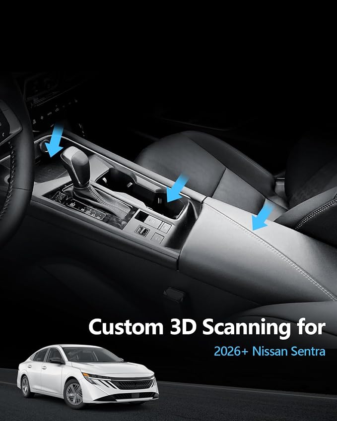 SKTU 3Pack 2026 Sentra Center Console Organizer 2026+ Sentra (S/SV/SR/SL) Console Tray & Cup Holder & Wireless Charging Mat Nissan Sentra 2026 Accessories ABS Tray with Coin and Sunglasses Holder