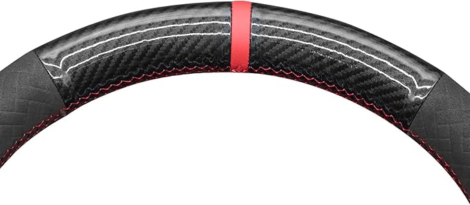 MEWANT DY Black Glossy PU Carbon Fiber Embossed Suede Steering Wheel Cover for Tesla Model3 Highland Model Y Juniper