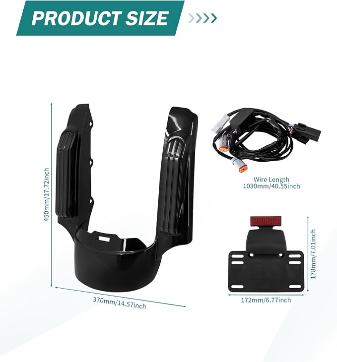 Motorcycle Rear Fender Extension Fascia Mudguard with LED Turn Signals Brake Running Lights Fit for Harley Touring CVO Road Glide Road King Electra Glide Street Glide 2014-up (Black Lens)