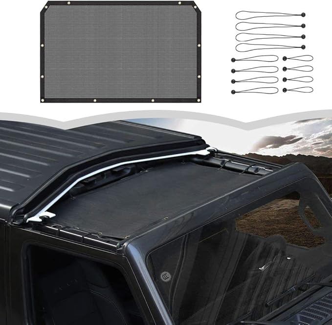 Voodonala for Jeep JL Sunshade Mesh Sun Shade Bikini Top Roof Sunblock Mesh Heat Shield Mesh for 2018-2026+Jeep Wrangler JL JLU 2/4 Door & Gladiator JT, Block Heat Block UV Rays Plain Black