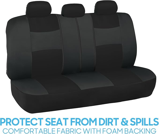 BDK PolyPro Car Seat Covers Full Set in Reverse Charcoal, Front and Rear Split Bench Seat Covers for Cars, Easy to Install Car Seats Cover Set and Accessories for Auto Trucks SUV - Reverse Charcoal
