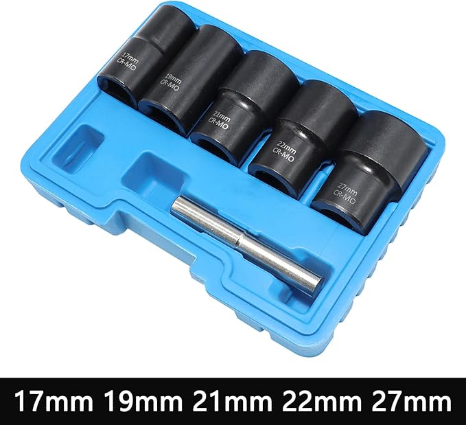 Lug Nut Remover Socket Set, Wheel Locking Stripped Nut Extractor Old Rusted Damaged Emergency Bolt Remove Twist Socket 17mm 19mm 21mm 22mm 27mm