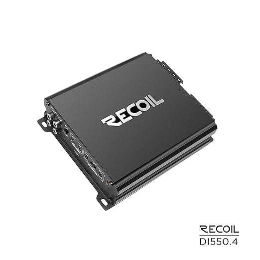 Recoil DI550.4 Full-Range Class-D 4-Channel Car Audio Amplifier, 1,040 Watts Max Power, 2-4 Ohm Stable, Mosfet Power Supply, Bridgeable