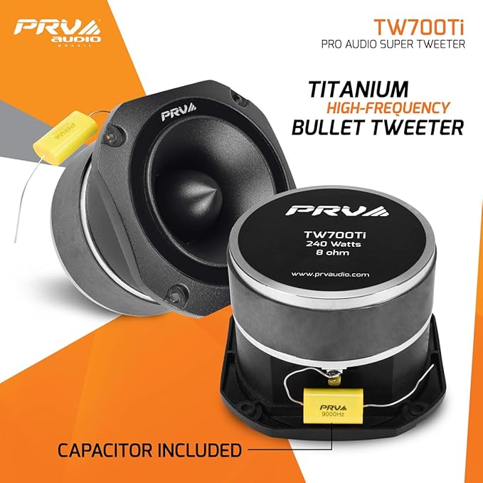 PRV AUDIO TW700Ti Black 4 Inch Titanium Bullet Tweeter TW700Ti 240 Watts, 8 Ohm Super Tweeter, Built-in Capacitor Pro Audio High Frequency Driver (Single)