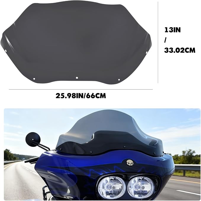 Smoke 13" Wave Windshield Windscreen Compatible for 1996-2013 Harley Davidson Touring Road Glide EFI FLTRI/FLTR/FLTRU/FLTRXSE/FLTRXSE2/FLTRX/FLTRSEI/FLTRSEI2/FLTRSE3