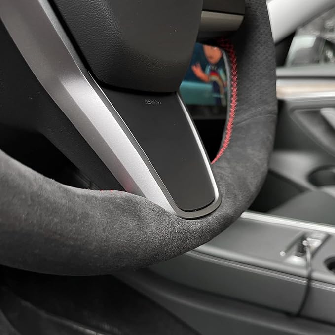 MEWANT Hand Stitch Athsuede Steering Wheel Cover for Tesla Model 3 2017-2020 DIY Steering Wheel Protector