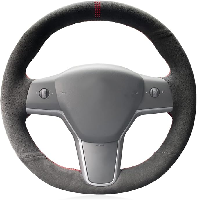 MEWANT Hand Stitch Athsuede Steering Wheel Cover for Tesla Model 3 2017-2020 DIY Steering Wheel Protector