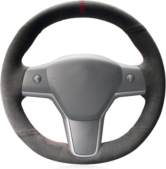 MEWANT Hand Stitch Athsuede Steering Wheel Cover for Tesla Model 3 2017-2020 DIY Steering Wheel Protector