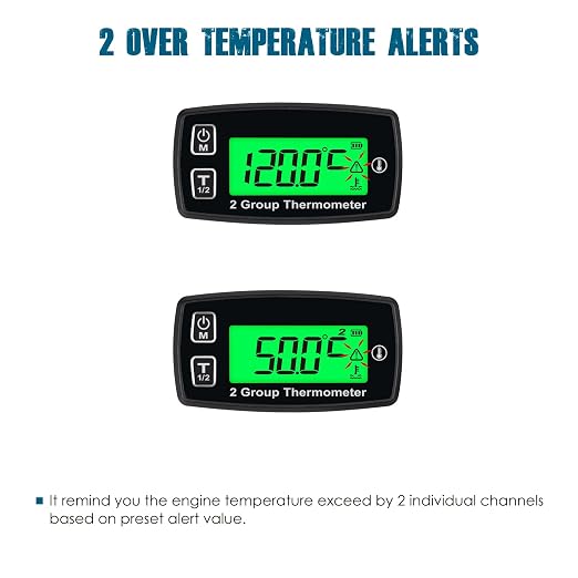 Runleader Digital LCD Engine Temp Gauge,Dual Temperature Record,Backlight Display,User Shutdown,Battery & External Power Supply for Generator Motorcycle Dirtbike ATV Outboard Motor Marine