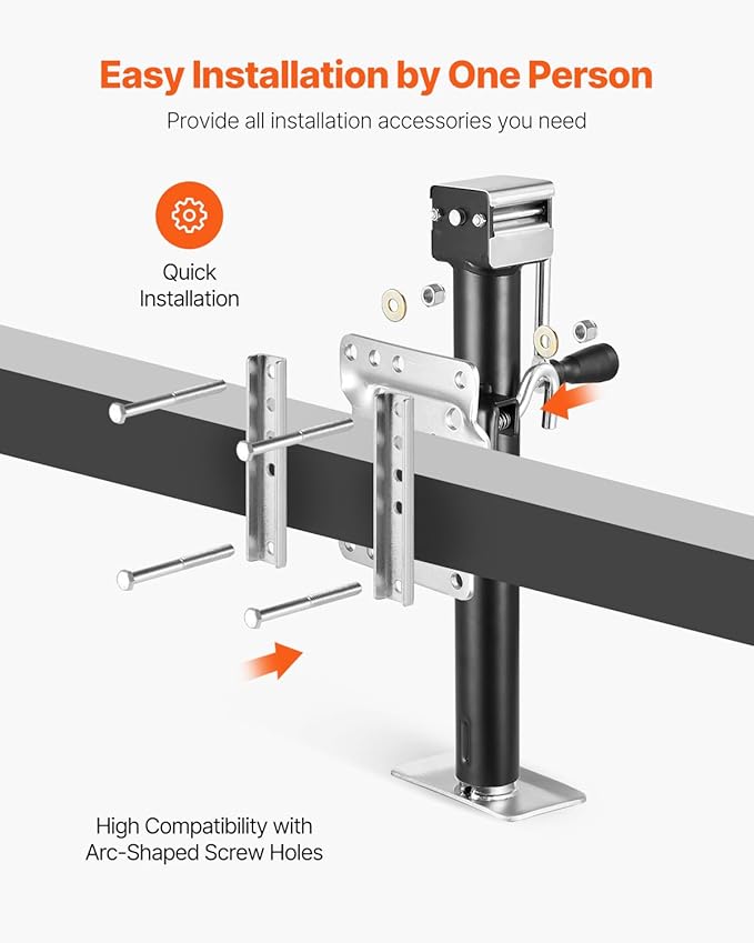VEVOR Trailer Jack, 2500 lbs Dynamic Load Capacity, Heavy Duty Swivel Bolt-on Trailer Jack with Ergonomic Handle, 15-inch Vertical Travel, Suitable for RV, Horse, Utility, Camping and Yacht Trailers