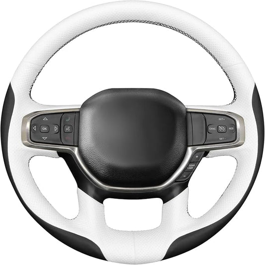 MEWANT Hand-Stitched Steering Wheel Cover Wrap for Dodge Ram 1500 2019-2023 Steering Wheel Accessories for Dodge Ram(Backsides Without Buttons)