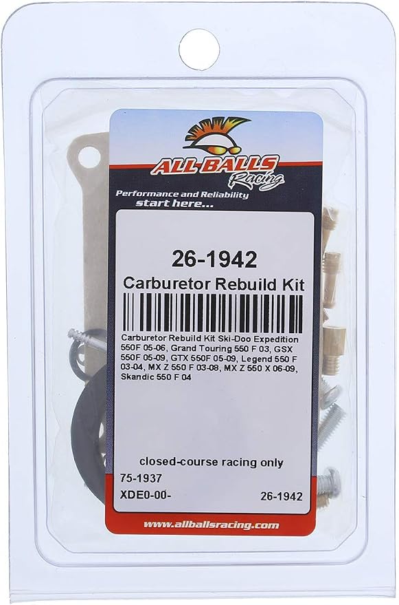 All Balls Racing 26-1942 Carburetor Rebuild Kit Compatible with/Replacement For Ski-Doo Expedition 550 F 2005, Grand Touring 550 F 2003, GSX 550 F 2005-2009, GTX 550 F 2005-2009, Legend 550 F 2003-04