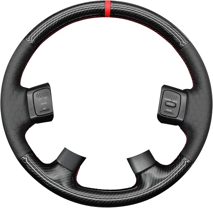 MEWANT Steering Wheel Cover for Dodge Ram 1500 2500 3500 2004-2008 Carbon Fiber&Microfiber Leather Steering Wheel Wrap