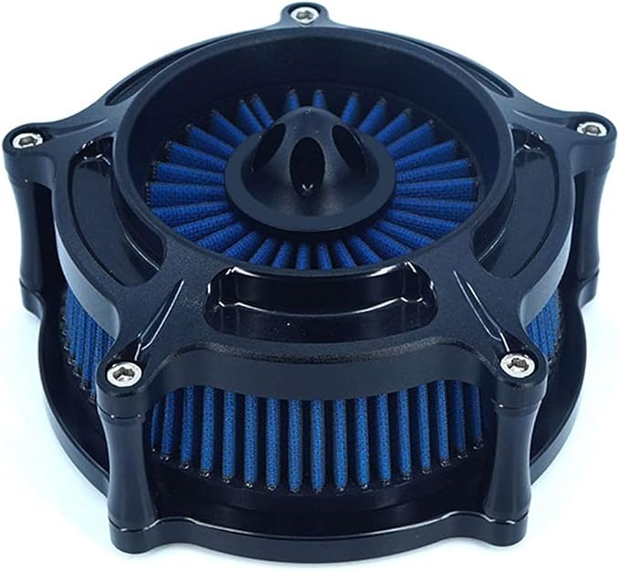 Motorcycle Turbine Air Cleaner Intake Filter Cnc Cut Kit Black for Harley Sportster XL 883 XL 1200 2007-2018 Fitment A (Blue)