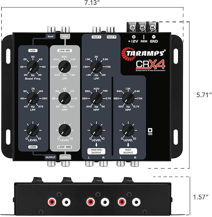 Taramps Crx4 Electronic 4 Way Crossover Rca Channels 8 Volts Rms Car Audio Processor Stereo Equalizer Great for Low/High with Bass Boost, Compact Size