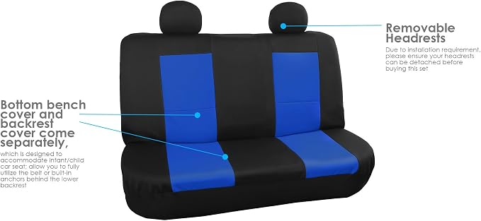 FH Group FB085114 +F11306 Premium Waterproof Seat Covers (Blue) Full Set – Universal Fit for Cars Trucks & SUVs