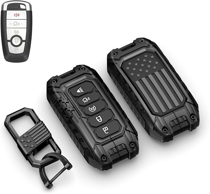 USA Flag-Inspired Hevay Duty Zinc Alloy Key Fob Cover, Keychain, Accessories Compatible with Ford F150 F250 F350 F450 F550 Explorer Fusion Escape Edge Expedition