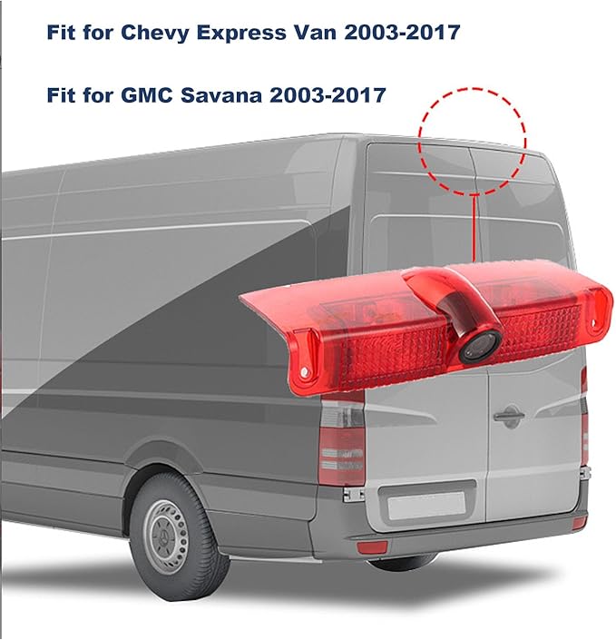 3rd Third Brake Light Backup Camera, Compatible with Chevy Express Van & GMC Savana Van 2003-2017, High Mount Reversing Camera, Night Vision Rear View Camera, Standard AV RCA