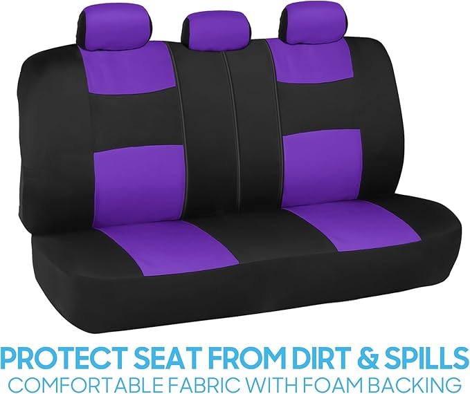 BDK PolyPro Car Seat Covers Full Set in Purple on Black, Front and Rear Split Bench Seat Covers for Cars, Easy to Install Car Seats Cover Set and Accessories for Auto Trucks Van SUV - Purple