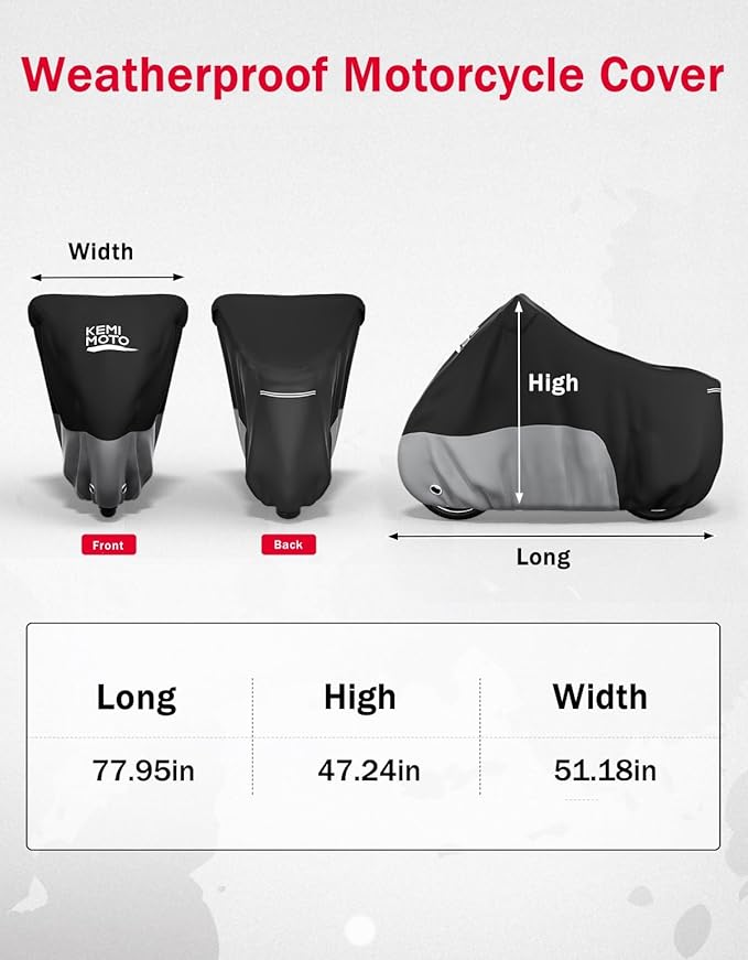 KEMIMOTO Heavy Duty 420D Waterproof Motorcycle Cover for Fit for Ninja 500 650 400 R1 R3 CBR GSXR ZX-6R S1000R Sport Bikes Outdoor All-Weather Protection for Rain Snow Sun Dust Cover with Lock Hole