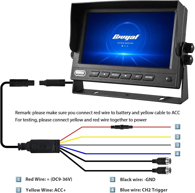 7" Car Monitor with DVR Recording Dual Split Screen Display 4-Pin Connector | 1024x600 IPS Screen, DVR Loop Recording, Supports 2 camera inputs (CVBS & AHD), Compatible 4-Pin Vehicle Camera Systems