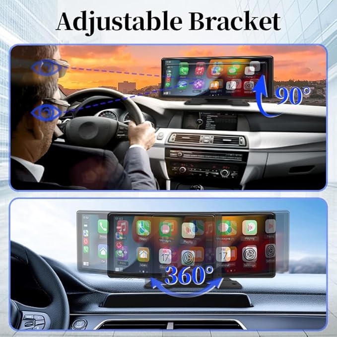 Carplay Screen For Car,10.26“ Portable CarPlay&Android auto With Reversing camera,Voice Control/Bluetooth/Mirrorlink/AUX