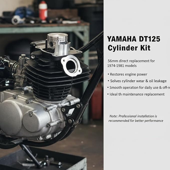 Top End Rebuild Kit Cylinder Piston 56mm Bore for Yamaha DT125 1974-1981, Engine Rebuild Kit with Gaskets Rings - Replacement for DT125A DT125B DT125C 1974-1981