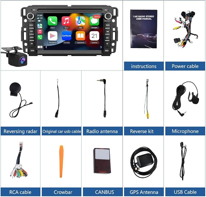 AWESAFE Car Stereo for Chevy Silverado Suburban Avalanche Impala Tahoe GMC Acadia 2007-2013, Android 13 Silverado Radio with CarPlay Android Auto Touch Screen with Backup Camera