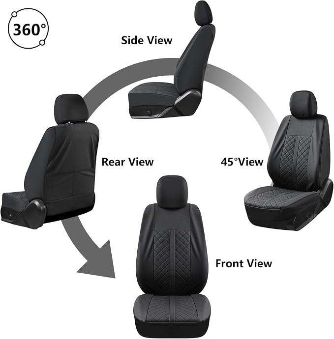 Truckiipa Tacoma Truck Seat Covers Full Set Leather Waterproof Seat Covers Fit for 2005-2015 Toyota Tacoma Double Crew Cab, Full Set, Black