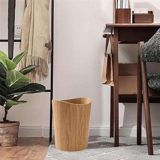 2.3 Gallons Wood Trash Can Wastebasket for Home or Office, Japanese-style natural wood Round Wastebasket, Lightweight, Sturdy for Under Desk, Kitchen, Bedroom, Den, Hotel, or Kids Room (Light Wood-B)