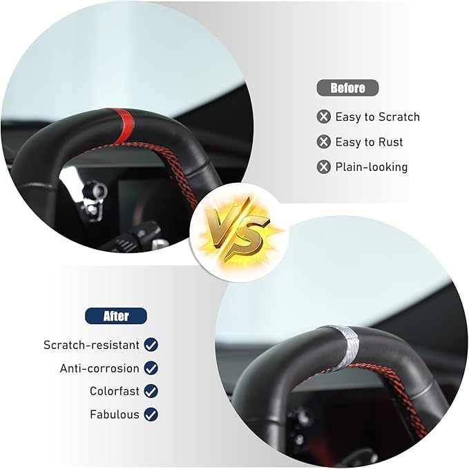 Daeiclru Real Carbon Fiber Steering Wheel Circle Cover Sticker Compatible with Chevrolet Corvette C8 Stingray 2020-2025, Steering Wheel Top Center Guide Decorative Accessories (Silver)