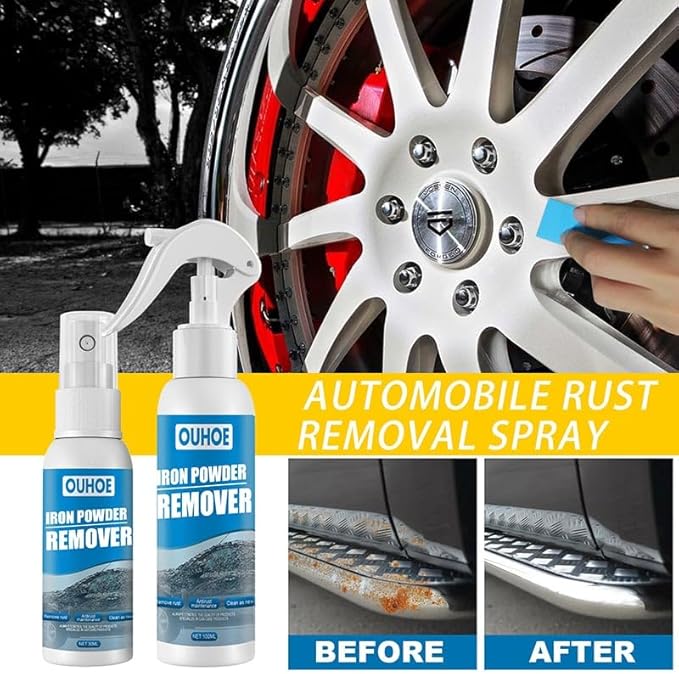 Multi-functional Quick-acting Rust Removal Spray, Upgraded Iron Powder Remover Spray, Portable Car Rust Removal Spray, Fast-Action Rust Eliminator & Metal Care Spray (2PC-Standard Version(100ML))
