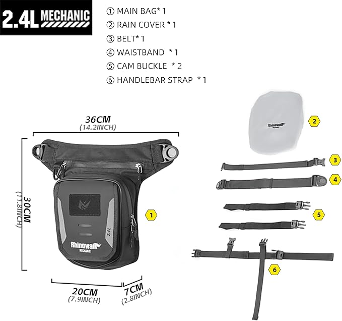 Rhinowalk Magnetic Motorcycle Tank Bag 2.4L Fuel Tank Bag with Phone Pocket Converts to Leg Waist Chest Bag Includes Straps & Rain Cover Universal Motorbike Accessories (With Magnetic)