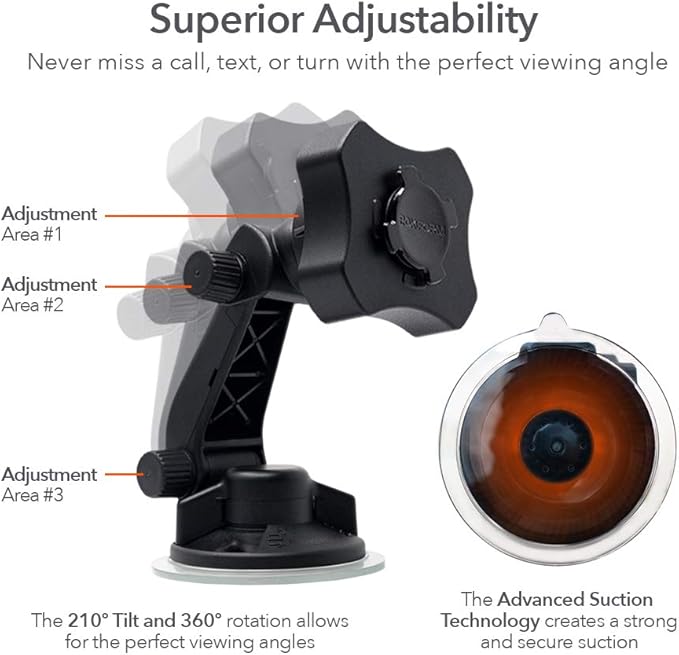 Rokform - Adjustable Windshield Phone Mount Secured by Strong Suction Cup Base, 210 Degrees of Tilt and 360 Degree of Rotation Phone Holder Compatible with ALL Rokform Twist Lock Cases