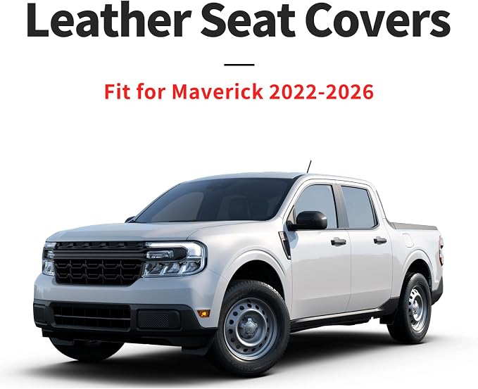 Fit Maverick Car Seat Covers for Ford Maverick 2022-2025 2026 - Luxury Leather, Anti-Slip, All-Weather, Waterproof & Breathable, Airbag Compatible, 2 Front Seats Only (Beige)