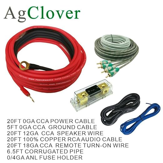 1/0 Gauge Amplifier Wiring Kit, Power Handling Complete Amplifier Wire Kit for High-Performance Car Audio Maximum Sound Quality and Power Efficiency to Your Radio, Subwoofers and Speakers AGAK0