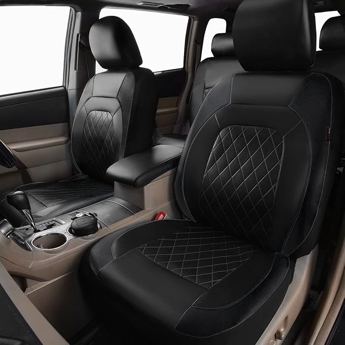 Black Deluxe Pu Luxury Vinyl Leather 3 Row 7Seats Car Seat Covers, Airbag Compatible Universal Fit for Cars, Trucks, SUV