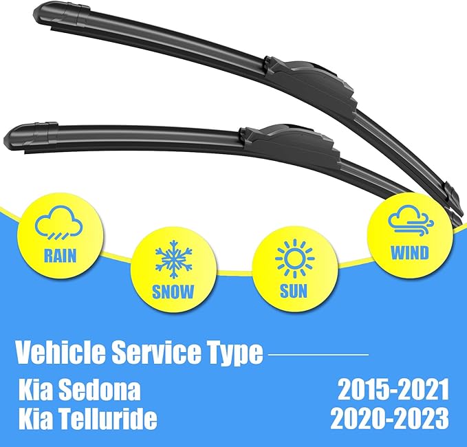 Gavimnal® 26"+18"+12" Silicone Wiper Blades Replacement For Kia Sedona 2015-2021 Telluride 2020-2023,All-Season Front Rear Windshield Wiper Blades(Set of 3)