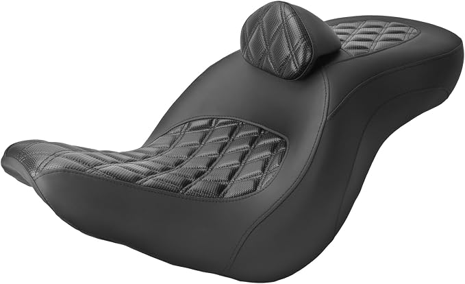 One-Piece Driver Passenger Seat Motorcycle 2-Up Seat with Driver Backrest Cushion Pad Compatible with Harley Softail Sport Glide FLSB Low Rider FXLR FXLRS FXLRST 2018-Later (Black Diamond Stitching)