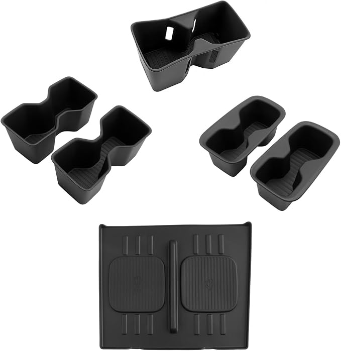 LUWU 2025 2026 Santa Fe Cup Holder Insert Set & Wireless Charging Protective Mat for Santa Fe 2024 2025 2026 Accessories Premium TPE Material 6-Pack (Door Side & Rear Third Row & Center Console)