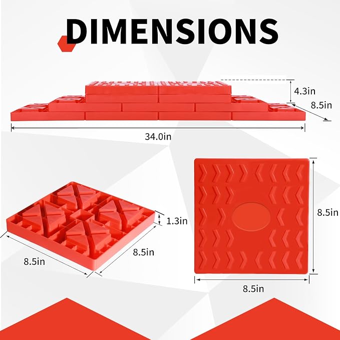 12 Pack Camper/RV Leveling Blocks Suitable for 4 Wheels Interlocking and Anti-Slip Design with Carrying Bag Heavy-Duty for Camper Travel Trailer Red