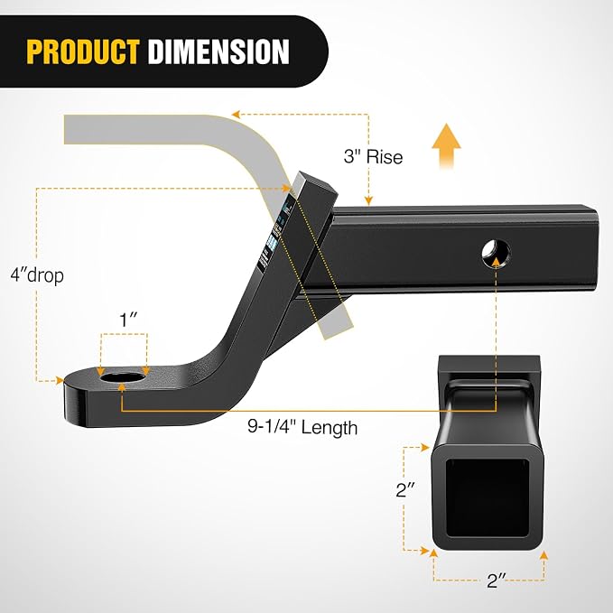 Nilight Trailer Hitch Ball Mount 4" Drop, 3" Rise, 1" Ball Hole fits 2" Receiver with 5/8" Hitch Pin, 7500 lbs GTW Heavy Duty Ball Hitch